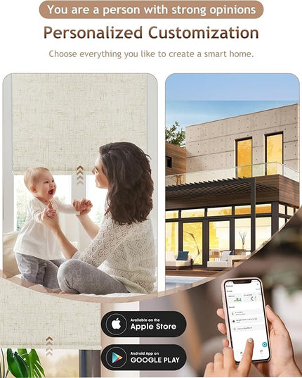 Kincmo Motorized Blinds with Remote,100% Blackout Motorized Roller Shades Work with Apple Homekit,Alexa,Google, Custom Electric Blinds with App,Voice Control (Linen Stone)