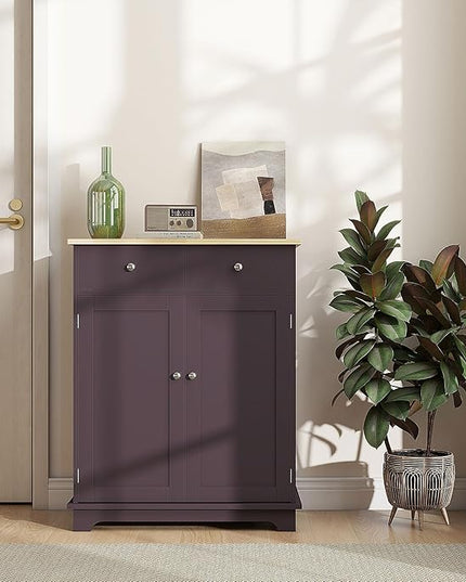 HOMCOM Sideboard with Solid Wood Countertop, Modern Kitchen Storage Cabinet, Coffee Bar Cabinet with 2 Drawers, Doors and Adjustable Shelf, Coffee