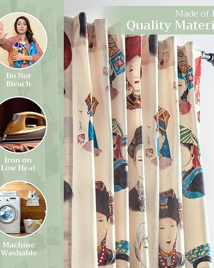 Maison d' Hermine Curtains for Living Room 100% Cotton 96 inch Length Two Panels Light Filtering Curtains for Bedroom Windows with Rod and Loop Pockets Drapes (Pupeo People, 50" W x 96" L)