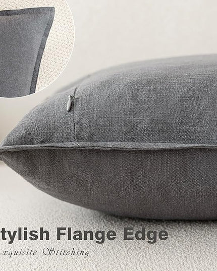 Foindtower Pack of 2, Decorative Linen Soild Throw Pillow Covers Soft Accent Square Cushion Case Boho Farmhouse Pillowcase for Chair Couch Sofa Bedroom Living Room Home Decor 20 x 20 Inch Grey