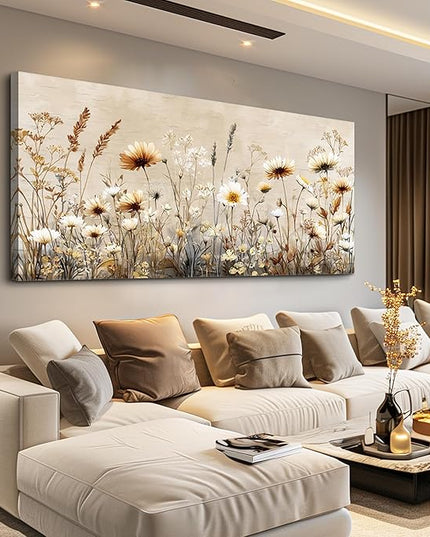 XIGUANGART Wall Art for Living Room Floral Large Wall Decor Wildflowers Pictures Modern Farmhouse Painting Canvas Art Prints Flowers Vintage Artwork For Bedroom Office Framed Home Aesthetics 24"X48"