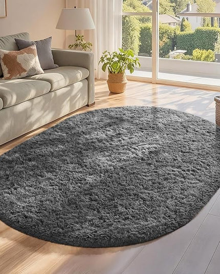 Ophanie 4x6 Oval Grey Rugs for Bedroom Living Room, Fluffy Fuzzy Furry Carpet, Plush Soft Shaggy Bedside Indoor Floor Area Rug for Kids Girls Boys Baby Teen Dorm Nursery Home Decor Aesthetic