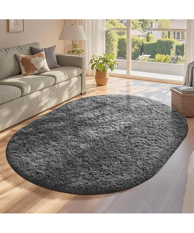 Ophanie 4x6 Oval Grey Rugs for Bedroom Living Room, Fluffy Fuzzy Furry Carpet, Plush Soft Shaggy Bedside Indoor Floor Area Rug for Kids Girls Boys Baby Teen Dorm Nursery Home Decor Aesthetic