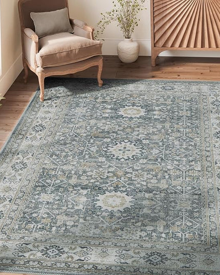 jinchan Area Rug 3x5 Washable Entryway Rug Distressed Gray Multi Vintage Floral Kitchen Print Floor Cover Indoor Doormat Retro Bathroom Living Room Bedroom Office Farmhouse Grey