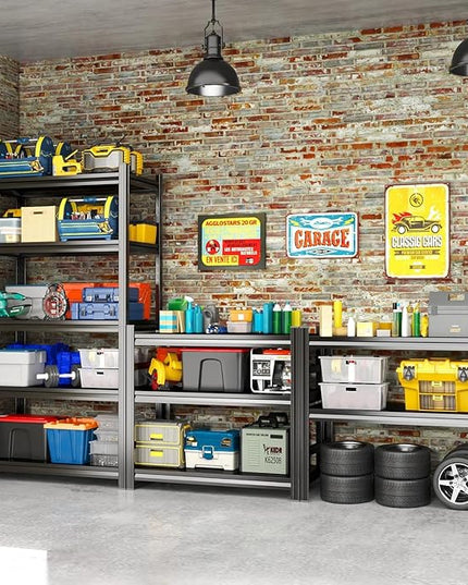 Adjustable 5-Tier Garage Shelving, Heavy Duty Steel Storage Rack, High Load Capacity, Ideal for Garage, Warehouse, or Home Organization (5-Tier 63" H x40 W x 18" D)