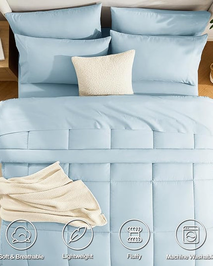 CozyLux Twin XL Comforter Set Light Blue, 5 Pieces Twin Extra Long Bed in a Bag for College Dorm, All Season Bedding Set with Stitch Quilted Comforter, Flat Sheet, Fitted Sheet, Pillowcases