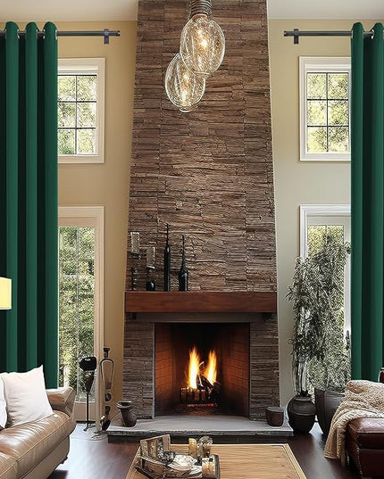 Blackout Curtains for High Ceiling, Extra Long Thermal Insulated Solid Grommet Window Curtains Drapes for Living Room 10ft Length, Set of 2 Curtain Panels 52 W x 120 L Inches Hunter Green