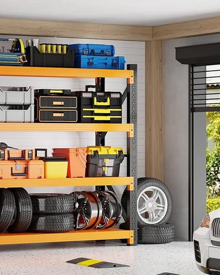 5000LBS Garage Shelving 59" W Garage Shelving Heavy Duty 4-Tier Metal Storage Shelves Adjustable Shelf Unit Storage Rack for Basement Supermarket Warehouse 59" W x 20" D x 78" H Black-Orange