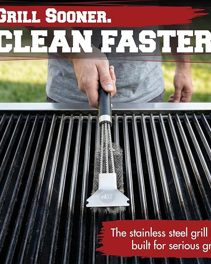 KITCHEN PERFECTION GrillSaver - Safe BBQ Grill Brush with Replaceable Cleaning Head - Heavy-Duty Grill Cleaner with Scraper, Magnetic Hanger, Bottle Opener -Powerful Cleaning Tool for All Grill Grates