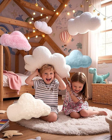 YRXRUS Cloud Pillows, Pink Cloud Shaped Pillow, Decorative Throw Pillow Gifts, Cute Plush Room Decor, Fluffy Faux Rabbit Fur 9.5"x16" Pillows for Living Bedroom Kids Room