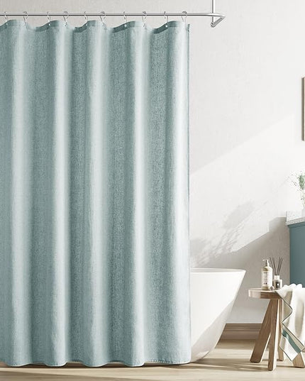 Naturoom Blue Linen Shower Curtain, Cloth Textured Fabric Shower Curtain Set with Hooks, Simple Elegant Modern Farmhouse Country Ultra Thick Bath Curtains for Bathroom,Water Repellent,72x80
