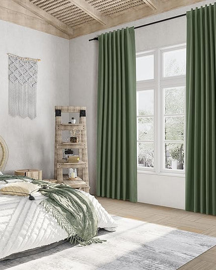 Guken Olive Green Blackout Curtains 102 Inch Length 2 Panels Set for Living Room Bedroom Back Tab Thermal Insulated 100% Black Out Linen Drapes Room Darkening Window Curtains 102 Inches Long
