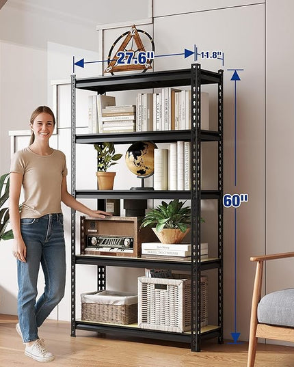 WORKPRO 5-Tier Storage Shelf, 72" H Heavy Duty Adjustable Garage Shelving Unit 2180LBS Capacity, for Basement, Kitchen, Pantry, 27.6”Wx11.8”Dx60”H, Black