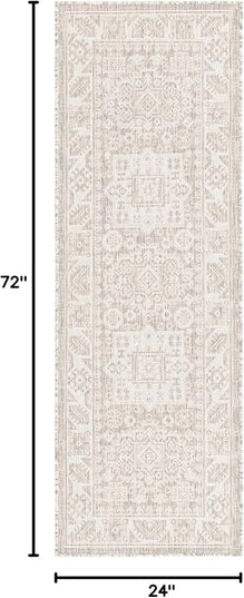 Rugs.com Outdoor Aztec Collection Rug – 6 Ft Runner Light Gray Flatweave Rug Perfect for Hallways, Entryways