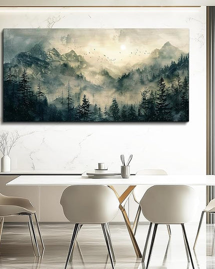 FUHAIHUA Large Framed Wall Decor For Living Room Canvas Wall Art For Office Farmhouse Wall Decorations For Bedroom Forest Fog Landscape Paintings Modern Pictures Artwork Room Home Decor 24x48 In