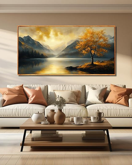 Scenery Picture Wall Art Landscape Canvas Art for Living Room Office Bedroom Yellow Lake Wall Decor Large Sunshine Forest Artwork 29" x 59"