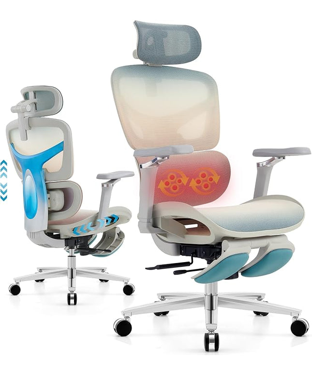 Ergonomic Home Office Desk Chair with Massage Lumbar Support，4D Headrest & 5D Armrests, Reclining Big and Tall 400LBS Mesh Chair with Footrest，Adjustable Back High and Seat Depth(Gray Rainbow)