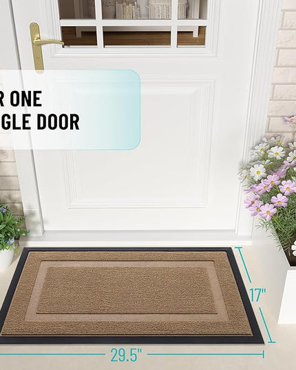 OLANLY Front Door Mat Indoor Outdoor Entrance, Waterproof All-Season, All-Weather Doormat, Sturdy Natural Rubber, Fade Resistant, Low Profile, Easy Clean Patio Porch Entryway Mat, 29.5x17, Light Brown