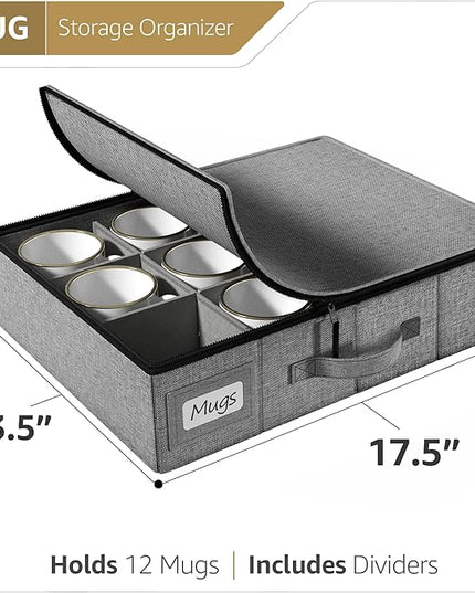 Sorbus Coffee Mug Organizer - Storage Case with Hard Shell, Label Windows, Handles & Dividers (Fits 12 Mugs)