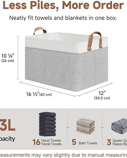 StorageWorks Storage Bins, Fabric Storage Bins for Shelves, Large Storage Baskets with Metal Frame, Closet Baskets and Bins with Handles, Gray and White, 2-Pack