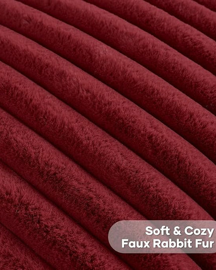 FUTEI Christmas Burgundy Throw Pillow Covers Set of 2, 28x28 Inch Striped Texture Euro Pillow Shams with Soft Faux Rabbit Fur Front & Velvet Back, Modern Decorative Couch Pillows for Living Room