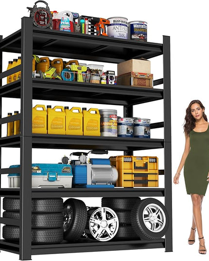 Heavy Duty Garage Shelving, 87" H x 47.2" W x 23.6" D, 3000 lbs Load Capacity, Sturdy Steel Metal Shelves for Storage, Industrial Black 5-Tier Shelving Rack for Garage, Basement, and Workshop