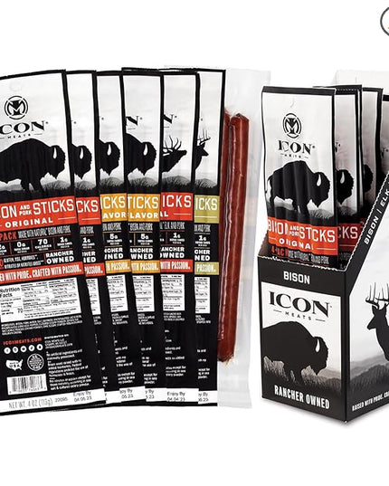 ICON Meats Snack Sticks Sampler, 6 Pack High Protein Snacks, Assorted Bison, Elk, Venison & Pork Jerky, 4 Meat Sticks per Pack, Gluten Free, Low Sugar, Made in the USA, Gifts & Stocking Stuffers