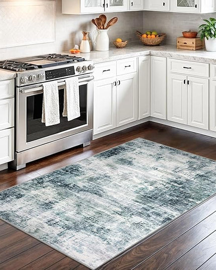 IOHOUZE Abstract Area Rug 3x5 Ft Washable Rugs for Entryway Indoor, Non Slip Kitchen Rug Printed Faux Wool Throw Rugs with Rubber Backing, Indoor Door Mat for Entrance Foyer Living Room, Sage Grey