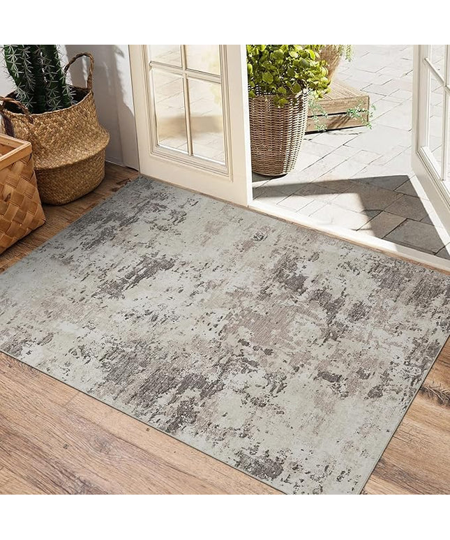Modern Abstract 2x3 Area Rug Non Slip Non Shedding Low Pile Stain Resistant Rug for Entryway Kitchen Bedroom,Brown Grey