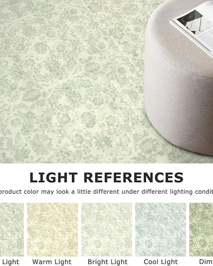 2x6 Washable Runner Rug for Hallways, Light Sage Green and Ivory Soft Neutral Vintage Kitchen Rugs with Non-Slip, Non-Shedding Distressed Floral Rug for Bedroom Kitchen Porch Laundry Entryway