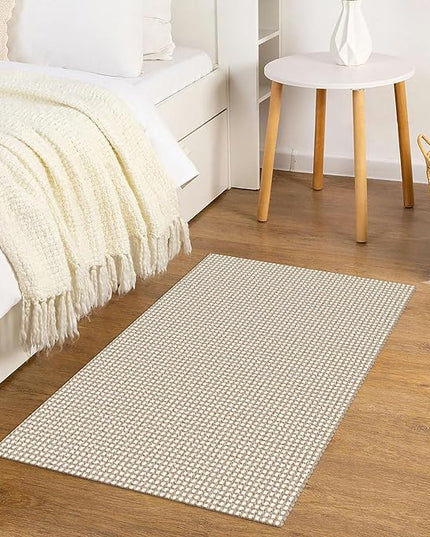 KOZYFLY Indoor Door Mat 2x3 ft Small Area Rugs Washable Front Door Mat Non Slip Rubber Backed Entryway Rug Cotton Entrance Doormat for Front Porch Bathroom Kitchen Bedroom, Ivory/Khaki