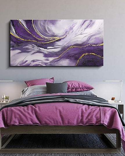 yiijeah Large Wall Art for Living Room - Canvs Artwork for Living Room - Purple and Gold Abstract Canvas Wall Decor - Modern Frame Wall Decor for Bedroom Office Picture Home Decor