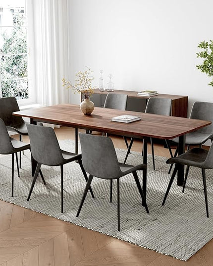 9PCS 63"- 78.7" Extendable Dining Table Set, Kitchen Table with PU Leather Dining Chairs for 6-8 Person, Thickened Expandable MDF Wooden Table with Metal Legs