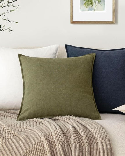 Foindtower Pack of 2, Decorative Linen Soild Throw Pillow Covers Soft Accent Cushion Case Boho Farmhouse Pillowcase for Couch Sofa Bedroom Living Room Home Decor 22 x 22 Inch Navy Blue