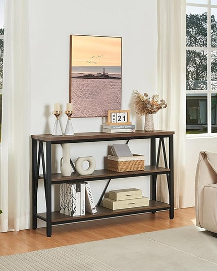HOMISSUE Entryway Console Table, Rustic Console Table with Wide Storage, Industrial Foyer for Entryway with 3-Tier Open Shelves, Entry Tables for Living Room, Hallway, Brown, 47 Inch