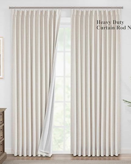 Vision Home Natural Pinch Pleated Full Blackout Curtains Linen Blended Room Darkening Window Curtains 63 inch for Living Room Bedroom Thermal Insulated Pinch Pleat Drapes with Hooks 1 Panel 60"Wx63"L