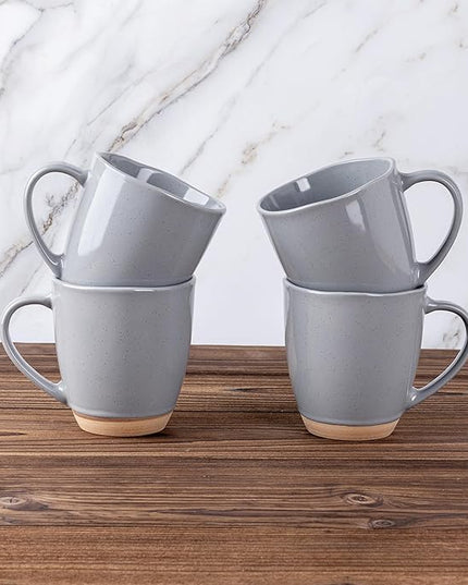 AmorArc 12oz Ceramic Coffee Mugs set of 6, Stylish Coffee Mugs with Rustic Terracotta Underside for Latte/Cappuccino/Milk/Cocoa, Dishwasher&Microwave Safe, Gray