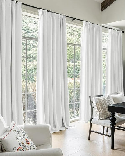 IVAPUPU Linen Pinch Pleated Blackout Curtains for Bedroom - Full Black Out White Curtains 90 Inch 2 Panels Set for Living Room Darkening Thermal Window Curtain Drapes with 16pc Hooks