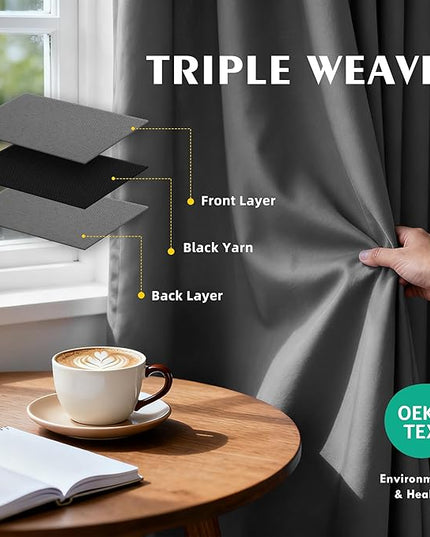 Room Darkening Curtains 95 Inch Length for Bedroom Living Room, Insulated Thermal Grommet Curtain Drapes, Blackout(60-90%,Not 100%) Window Treatment Decor, 2 Panels, 52x95, CharcoalGrey