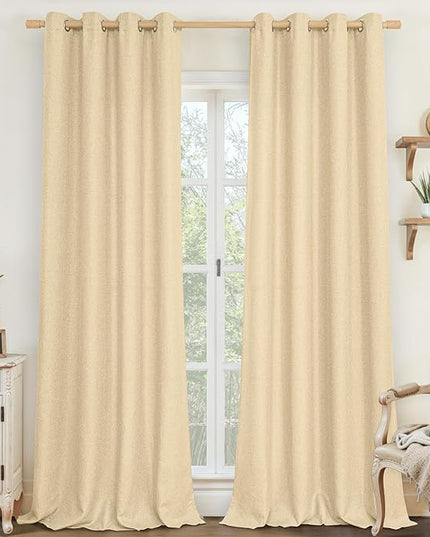 LAMIT Sand Linen Curtains 90 Inch Length for Living Room 2 Panels Set, Grommet Country Rustic Window Drapes Privacy Protected Light Filtering Panels for Bedroom/Farmhouse, 52 x 90 Inch