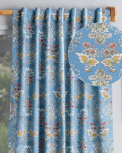 Maison d' Hermine Curtains for Living Room 100% Cotton 124 inch Length One Panel Light Filtering Curtains for Bedroom Windows with Rod and Loop Pockets Drapes (Marquise Blue, 50" W x 124" L)