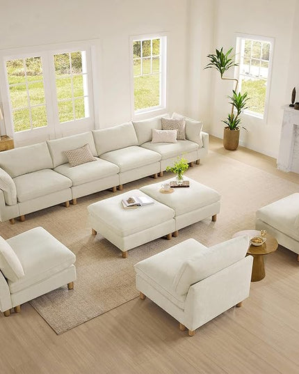 CHITA 92" Super Large Sectional Couches for Living Room, Modular Cloud Couch Sectional Sofa, Premium Fabric Couches, Down Filled, High Density Foam, Chenille in Cream, 2 Seater Loveseat