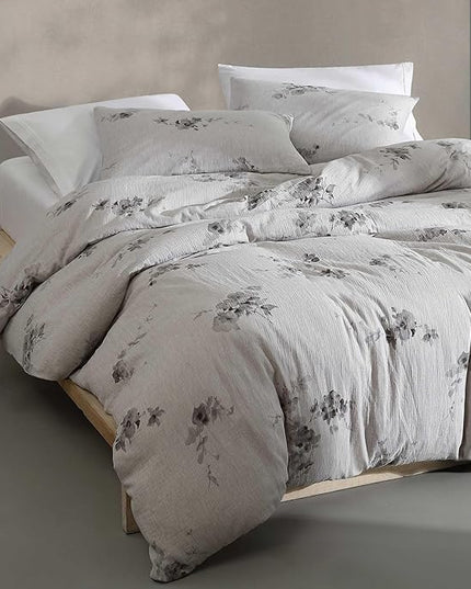 Calvin Klein - Queen Duvet Cover Set, Soft Cotton Bedding, Floral Home Decor (Aquarelle Floral Grey, Queen)