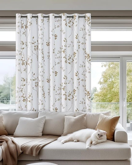 Beauoop Floral 100% Blackout Curtains 84 Inch Length 1 Panel for Patio Sliding Door Extra Wide Tan Brown Flower Patterned Divider Room Darkening Thermal Soundproof Grommet Window Drapes, 100x84, 1 set