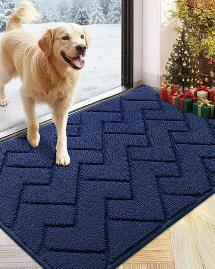 hicorfe Indoor Doormat,Front Back Door Mat Rubber Backing Non Slip Door Mats 24"x35" Absorbent Resist Dirt Entrance Doormat Inside Floor Mats for Entryway Washable Low-Profile (Navy Blue)
