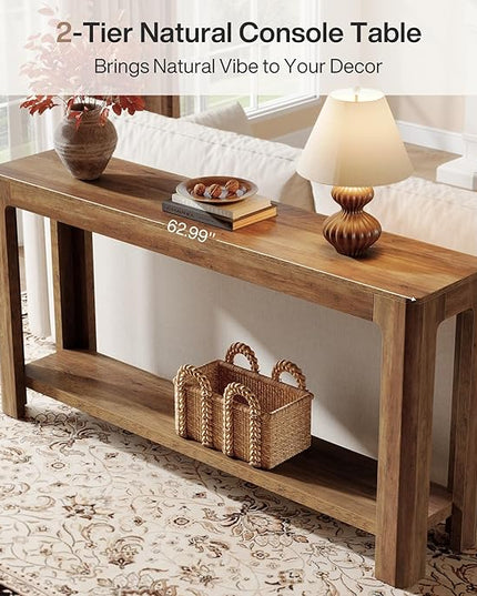 Tribesigns 63 Inch Entryway Console Table, 2-Tier Farmhouse Narrow Sofa Table Behind Couch, Accent Entrance Console Furniture for Entryway, Foyer, Hallway, Rustic Brown