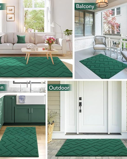 hicorfe Front Door Mat Outside Entrance,20"x31.5" Absorbent Muddy Dirt Resist Welcome Door Mats Outdoor Indoor,Stain and Fade Resistant,Non Slip Backing Entry Mat Doormat for Entryway(Evergreen)