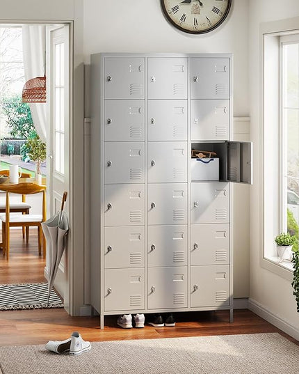 Aobabo 18 Doors Metal Storage Locker for Employees, Storage Locker for School Office Gym Bedroom, Grey, Assembly Required