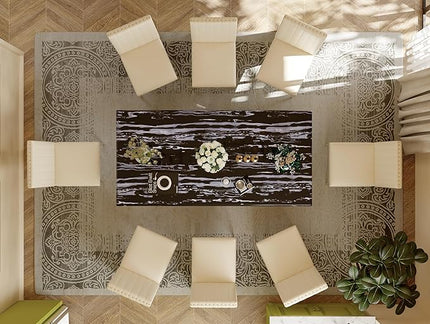 9 Piece Dining Table Set for 8, 78 inch Gold Dining Room Table Set with 8 White Leather Dining Chairs