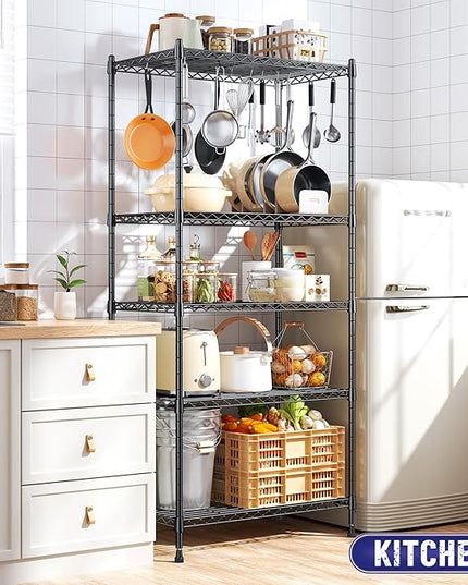 Storage Shelves Adjustable Metal Shelving Unit 5 Tier Wire Shelving,1010LBS Pantry Shelves Sturdy Steel Wire Shelf for Laundry Bathroom Kitchen Pantry, 13.6" D x 21.5" W x 59.4" H, 2PCS
